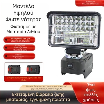 Φωτιστικό εργασίας LED για μπαταρία λιθίου, συμβατό με υποδοχές Dayi/Makita, 12–24V, IP55, γωνία δέσμης 270°
