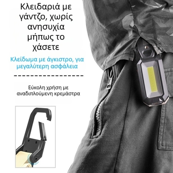 Λαμπτήρας εργασίας COB με μαγνητική κρεμάστρα, LED 10W, 2400mAh επαναφορτιζόμενη μπαταρία, διπλωτός, περιστροφή 360°