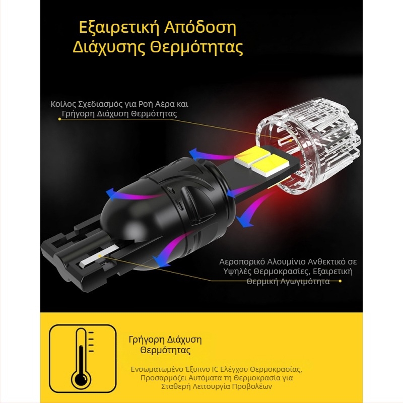 LED φώτα αυτοκινήτου T10 W5W — φως πινακίδας και φλας πλάτους, λαμπτήρας με βύσμα, 360 lm, 6500K, IP65