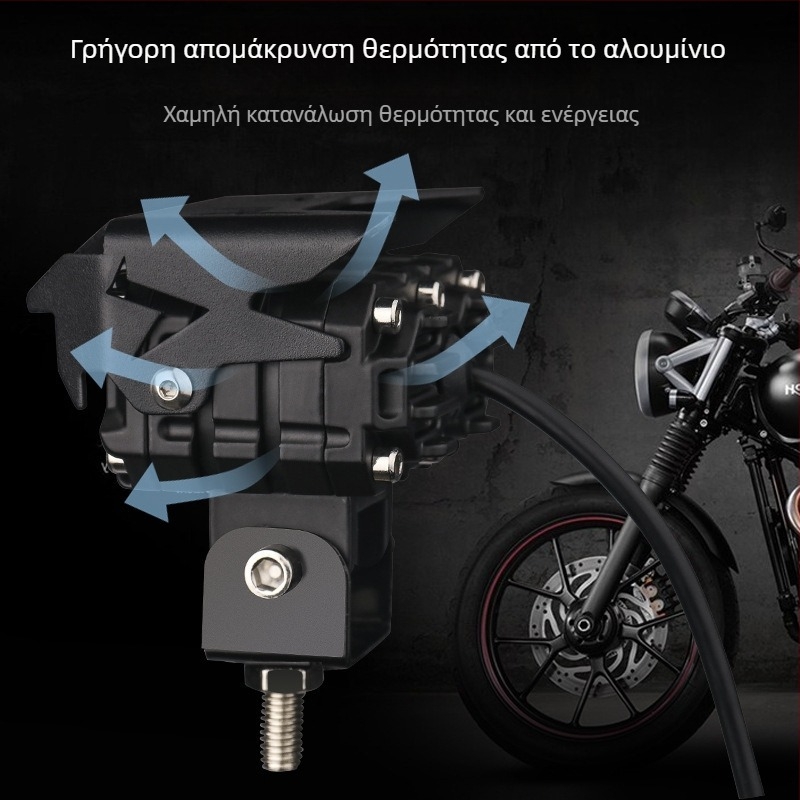 LED προβολέας για μοτοσικλέτα με διπλό φωτιστικό σώμα и bifocal φακό, αλουμινένιο περίβλημα αεροπορικής ποιότητας, 25W, 9–80V, IP67, 6000LM