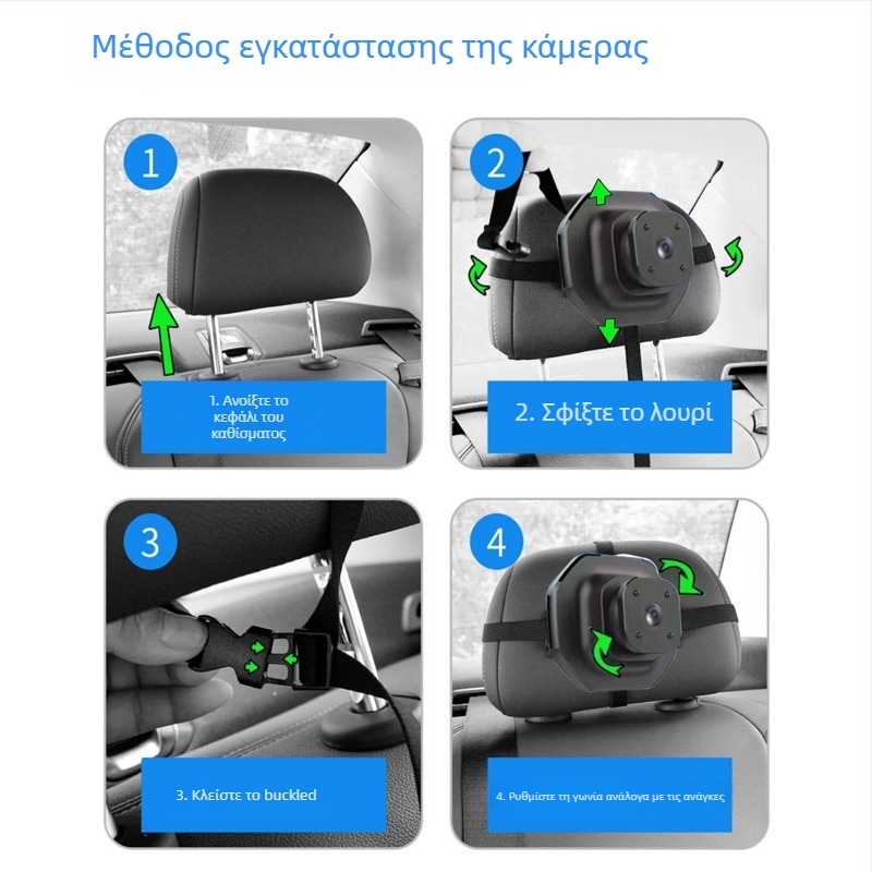 Οθόνη πίσω καθίσματος αυτοκινήτου για παρακολούθηση παιδιού, IPS οθόνη, ανάλυση 1280x720, είσοδος VGA, ψηφιακή κάμερα