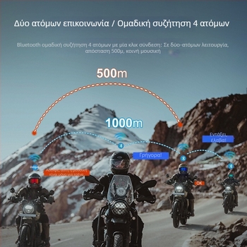 Κράνος μοτοσυκλέτας Bluetooth ακουστικό με κοινή μουσική, IPX6 αδιάβροχο, 4 ατόμων ενδοεπικοινωνία, μείωση θορύβου, εμβέλεια 10 μ, Bluetooth 5.3