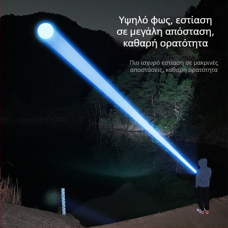 Φακός LED 80W, σώμα από κράμα αλουμινίου, μπαταρία 8600mAh, εμβέλεια άνω των 500 m