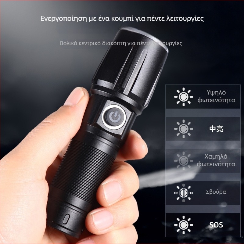 LED μίνι φακός χειρός, επαναφορτιζόμενο σώμα από αλουμίνιο, 10W, μακρινή εμβέλεια 200–500 m, μοντέλο C1