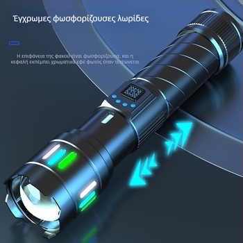 Φακός λέιζερ μακρινής εμβέλειας, σώμα από κράμα αλουμινίου, ισχύς 10W, μπαταρία 2500mAh, εμβέλεια 100–200 m