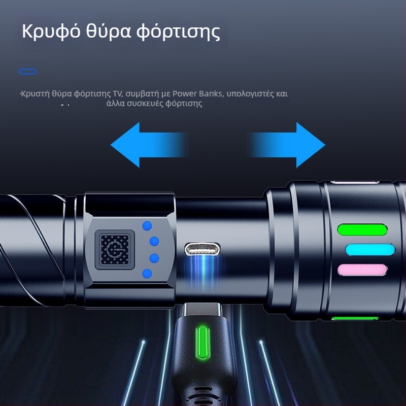 Φακός λέιζερ μακρινής εμβέλειας, σώμα από κράμα αλουμινίου, ισχύς 10W, μπαταρία 2500mAh, εμβέλεια 100–200 m