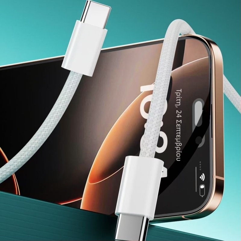 USB-C καλώδιο με υφαντή κατασκευή για γρήγορη φόρτιση και μεταφορά δεδομένων, 100W/6A PD, USB-C διεπαφή