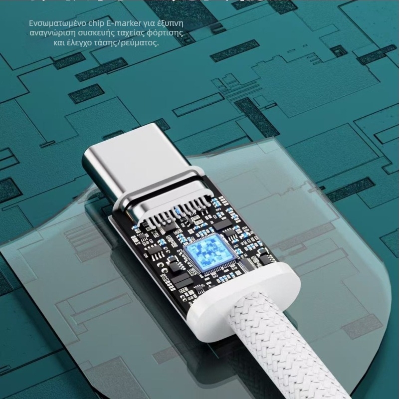 USB-C καλώδιο με υφαντή κατασκευή για γρήγορη φόρτιση και μεταφορά δεδομένων, 100W/6A PD, USB-C διεπαφή