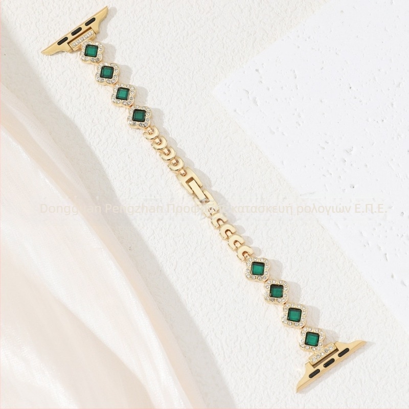 Μεταλλικός ιμάντας Apple Watch με διακοσμητικά λίθων, συμβατός με σειρές 6–8, 14 mm συνδεσμός, κούμπωμα snap