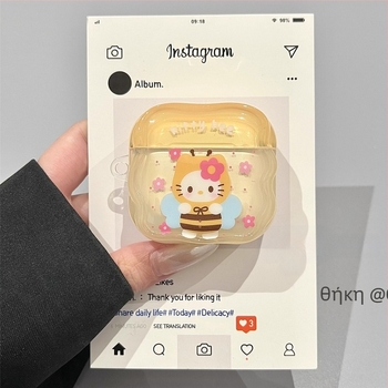 Θήκη προστασίας AirPods 4 με μενταγιόν Hello Kitty Μέλισσα — Υλικό TPU, Στυλ Καρτούν, Ολοκληρωμένος σχεδιασμός, Διαθέσιμη προσαρμογή