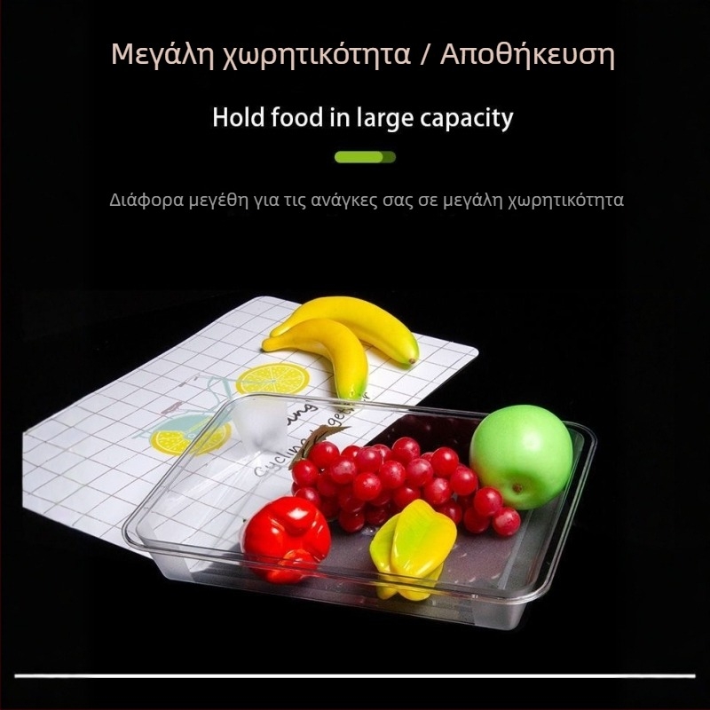 Διάφανος βαθύς δίσκος φαγητών, πολυκαρβονικό, ορθογώνιο σχήμα, μονοκόμματη κατασκευή, μη κατάλληλο για φούρνο μικροκυμάτων