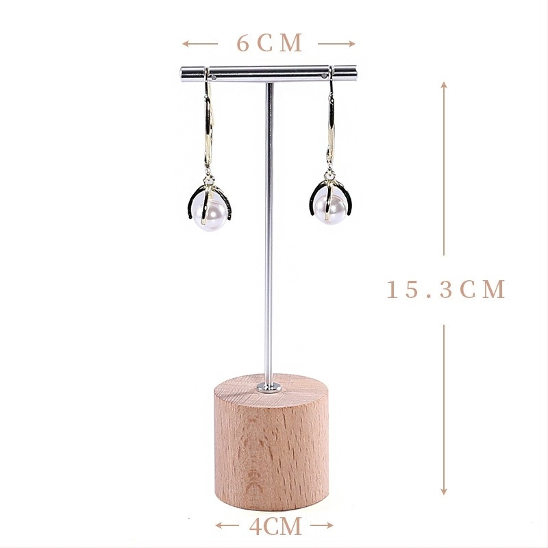 Στήριγμα προβολής σκουλαρικιών, ξύλο + μέταλλο, σχήμα Τ, σχέδιο από σίδηρο, μονόροφο, κοριτσίστικο στυλ