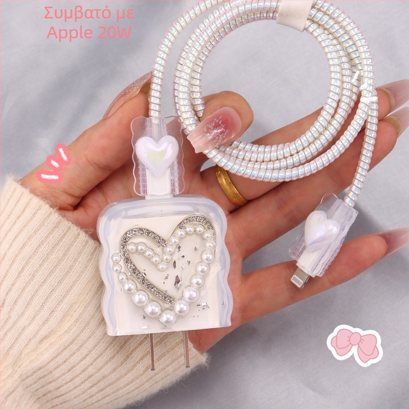 Καλύπτρα προστασίας καλωδίου φόρτισης TPU με ενσωματωμένο μηχανισμό γύρισης, τύπος 12, στυλ γύρισης ιαπωνικό και κορεατικό για iPhone και iPad