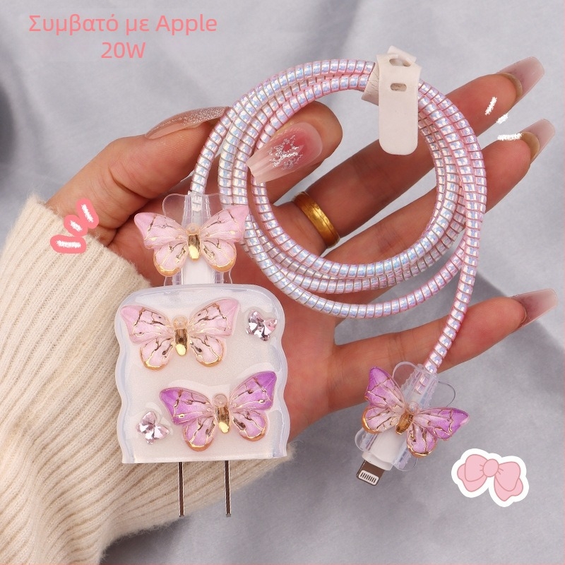 Καλύπτρα προστασίας καλωδίου φόρτισης TPU με ενσωματωμένο μηχανισμό γύρισης, τύπος 12, στυλ γύρισης ιαπωνικό και κορεατικό για iPhone και iPad