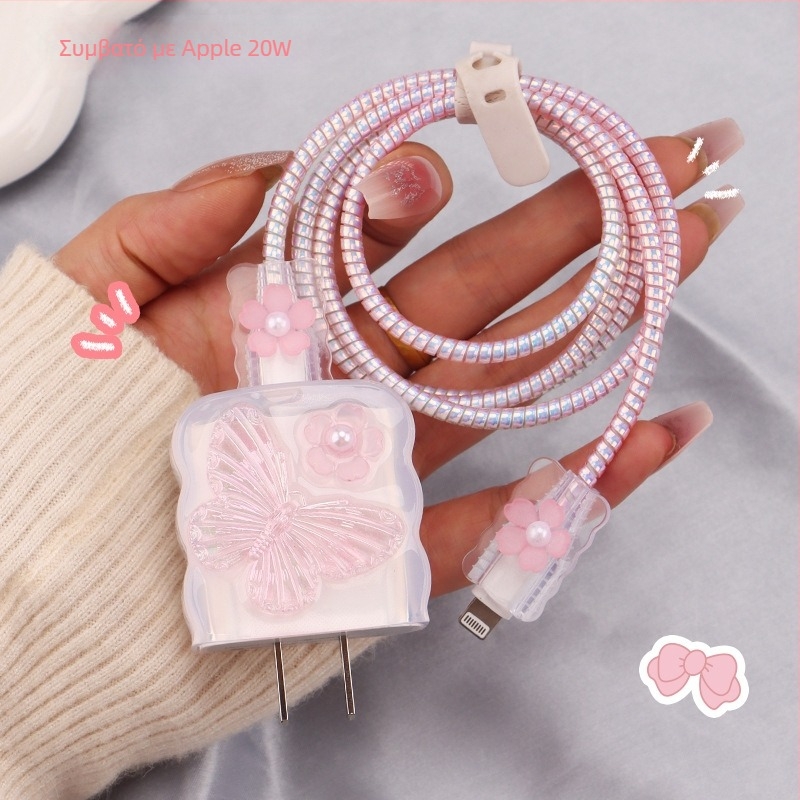 Καλύπτρα προστασίας καλωδίου φόρτισης TPU με ενσωματωμένο μηχανισμό γύρισης, τύπος 12, στυλ γύρισης ιαπωνικό και κορεατικό για iPhone και iPad