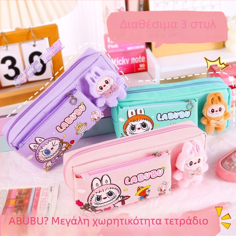 Θήκη μολυβιών Labubu με μοτίβο καρτούν από καμβά, μεγάλη χωρητικότητα, κορεατικής έκδοσης