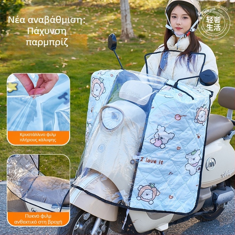 Μπροστινό παρμπρίζ για ηλεκτρικό όχημα – διαφανές, αδιάβροχο, προστασία από τον ήλιο; μοντέλο 001; κατάλληλο για μοτοσυκλέτες με καθρέπτη και χωρίς καλάθι; υλικό: Oxford ύφασμα + πλαστικό