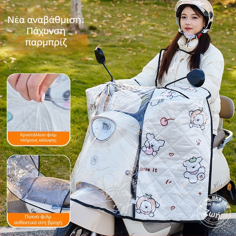 Μπροστινό παρμπρίζ για ηλεκτρικό όχημα – διαφανές, αδιάβροχο, προστασία από τον ήλιο; μοντέλο 001; κατάλληλο για μοτοσυκλέτες με καθρέπτη και χωρίς καλάθι; υλικό: Oxford ύφασμα + πλαστικό