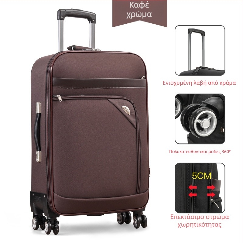 Αποσκευή από καμβά με τροχούς 360°, άνοιγμα με φερμουάρ, κλείδωμα με κωδικό, αντί-κλοπή και αντοχή στη φθορά, κατάλληλη για ταξίδια αναψυχής