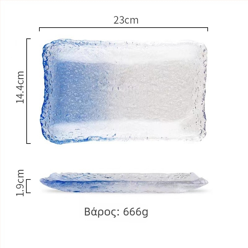 Γυάλινο ορθογώνιο πιάτο σερβιρίσματος, ιαπωνικού στυλ, χειροποίητη ζωγραφισμένη επιφάνεια, δυνατότητα εκτύπωσης λογότυπου, προσαρμοσμένη επεξεργασία