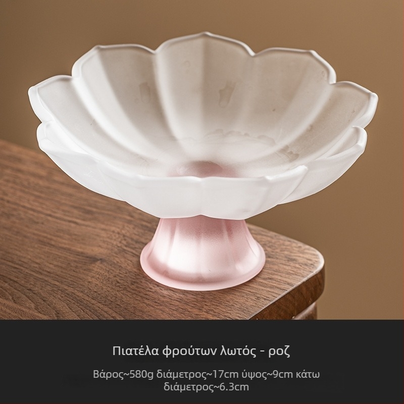 YOGEHOME γυάλινο πιάτο φρούτων με μοτίβο λωτού και υψηλό πόδι, Νέος Κινέζικος Στυλ επιδόρπιο πιάτο, 2024 έκδοση