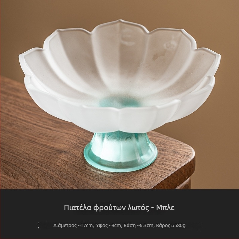 YOGEHOME γυάλινο πιάτο φρούτων με μοτίβο λωτού και υψηλό πόδι, Νέος Κινέζικος Στυλ επιδόρπιο πιάτο, 2024 έκδοση