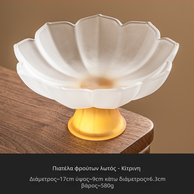 YOGEHOME γυάλινο πιάτο φρούτων με μοτίβο λωτού και υψηλό πόδι, Νέος Κινέζικος Στυλ επιδόρπιο πιάτο, 2024 έκδοση