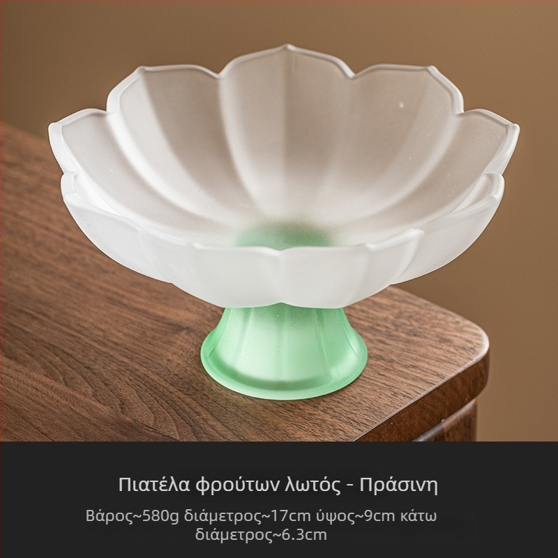 YOGEHOME γυάλινο πιάτο φρούτων με μοτίβο λωτού και υψηλό πόδι, Νέος Κινέζικος Στυλ επιδόρπιο πιάτο, 2024 έκδοση