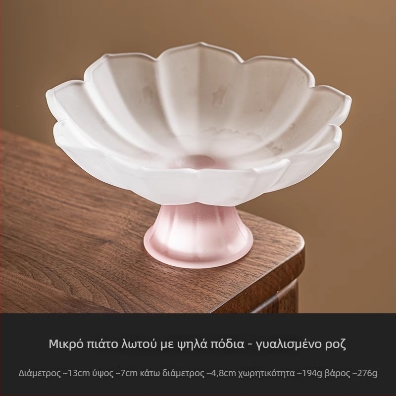 YOGEHOME γυάλινο πιάτο φρούτων με μοτίβο λωτού και υψηλό πόδι, Νέος Κινέζικος Στυλ επιδόρπιο πιάτο, 2024 έκδοση