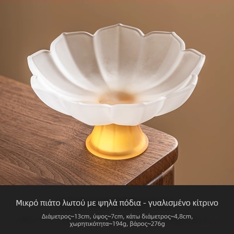 YOGEHOME γυάλινο πιάτο φρούτων με μοτίβο λωτού και υψηλό πόδι, Νέος Κινέζικος Στυλ επιδόρπιο πιάτο, 2024 έκδοση