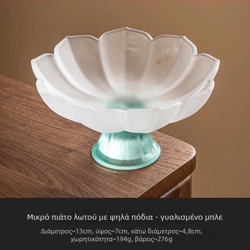 YOGEHOME γυάλινο πιάτο φρούτων με μοτίβο λωτού και υψηλό πόδι, Νέος Κινέζικος Στυλ επιδόρπιο πιάτο, 2024 έκδοση