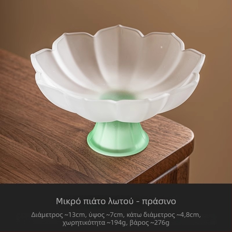 YOGEHOME γυάλινο πιάτο φρούτων με μοτίβο λωτού και υψηλό πόδι, Νέος Κινέζικος Στυλ επιδόρπιο πιάτο, 2024 έκδοση