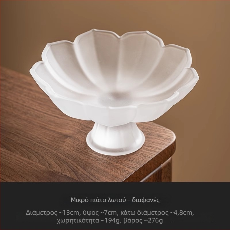 YOGEHOME γυάλινο πιάτο φρούτων με μοτίβο λωτού και υψηλό πόδι, Νέος Κινέζικος Στυλ επιδόρπιο πιάτο, 2024 έκδοση