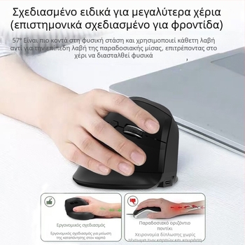 Κάθετη εργονομική ασύρματη ποντίκι με επαναφορτιζόμενη μπαταρία, τρία προφίλ Bluetooth/2.4G, 1600dpi, 6 κουμπιά