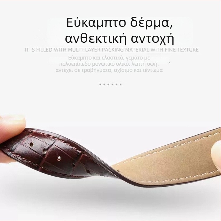 Beiji Λουράκι ρολογιού από γνήσιο δέρμα με διπλή πόρπη-πεταλούδα, μοτίβο μπαμπού, άνοιξη 2024