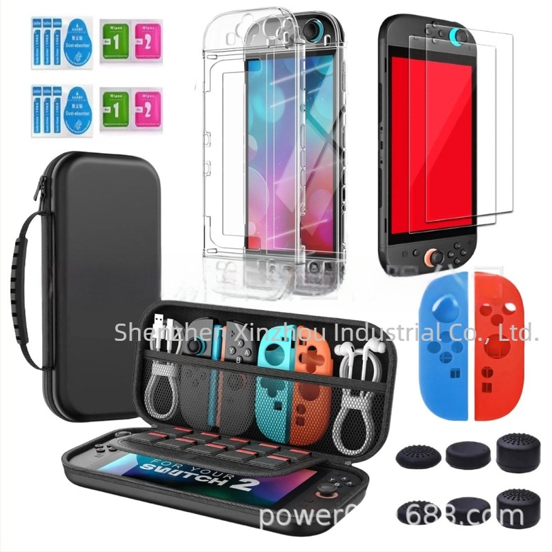 Nintendo Switch 2 Σετ αποθήκευσης και προστασίας με θήκη κονσόλας, tempered film και κάλυμμα σιλικόνης — Υλικό EVA+PU, Ράψιμο, Κλείσιμο με φερμουάρ