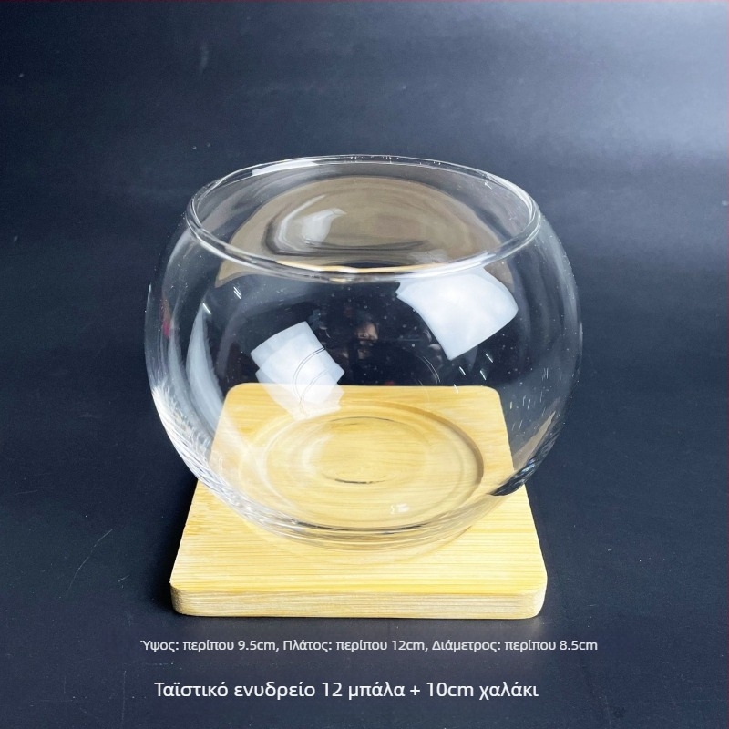 Γυάλινο μπουκάλι με βρύα για μικροτοπία, οικολογικό ενυδρείο για χρυσόψαρα — σχέδιο με στρογγυλό άνοιγμα, παχύφυτα; Μάρκα: Small Space Big World; Συσκευασία: χαρτόνι; Επίδειξη: επιφάνεια