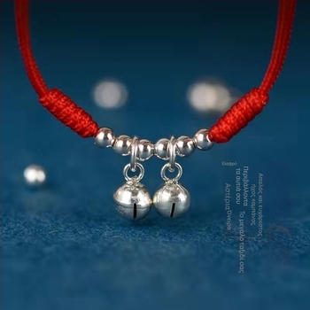 Unisex βραχιολάκι αστραγάλου σε εθνικό στυλ με ασημένια επιχρυσωμένα καμπανάκια, υφαντός κορδόνι, προσαρμόσιμο