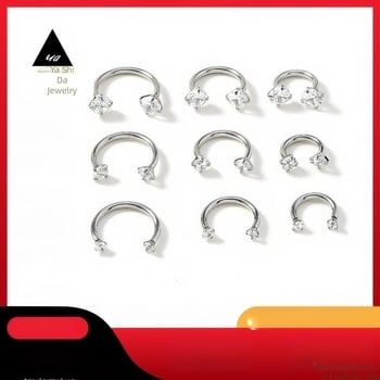 Δαχτυλίδι μύτης από κράμα τιτάνιο, κυκλικό ζιρκόν εντοιχισμένο, σχήματος C, στυλ U, unisex, ηλεκτροπλατίωση