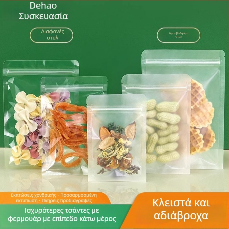 Τσάντα με επίπεδο πάτο, αυτοσφραγόμενη, διαφανής ματ συσκευασία τροφίμων για τσάι και αποξηραμένα φρούτα, μάρκα Dehao, υλικό: νέο υλικό, μήκος σφραγίδας 2–4 cm
