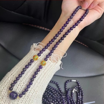 Κολιέ με αμέθυστο κρύσταλλο, 12mm χάντρες, εξαρτήματα επιχρυσωμένα-ασημιού, στυλ ελαφριάς πολυτέλειας