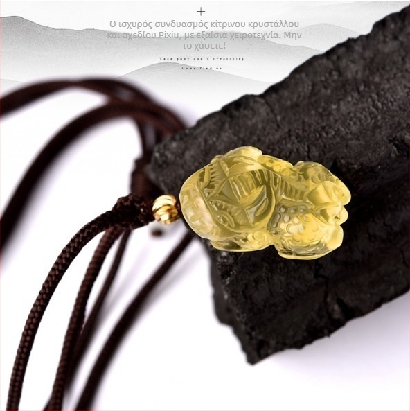 Κολιέ με κρύσταλλο κιτρίνης – κρεμαστό με σχέδιο ζώου ή ζωδίου, γυαλιστερό φινίρισμα