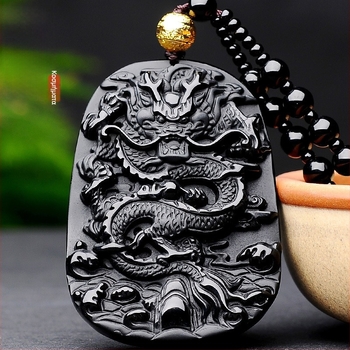 Κολιέ με κρεμαστό δράκο από οψιδιαν - Μεσαιωνικό στυλ, GS021 Obsidian Dragon, Super God Jewelry