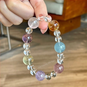 Βραχιόλι με Citrine κρύσταλλο και πλευρικούς Αμέθιστους, διακοσμητικά κρύσταλλα, Little Fresh στυλ, κυκλοφορία άνοιξη 2025