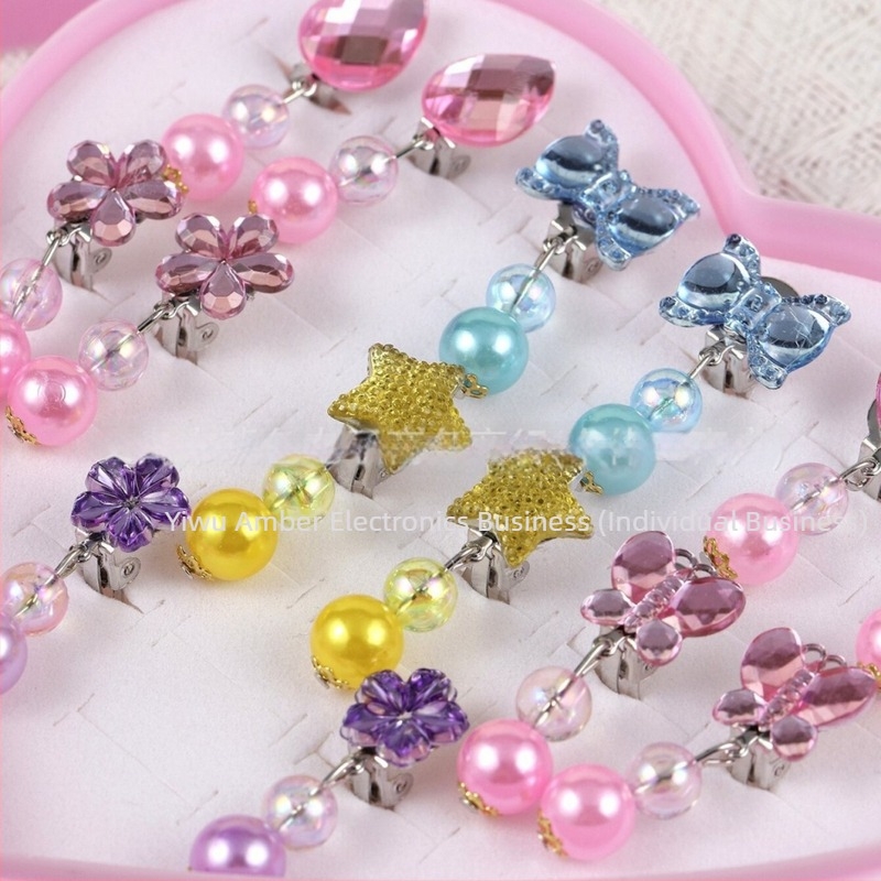 Σκουλαρίκια με κλιπ για παιδιά, σχήμα λουλουδιού, σειρά Πριγκίπισσα, υλικό πλαστικό/ρητίνη, κορεατικό στυλ