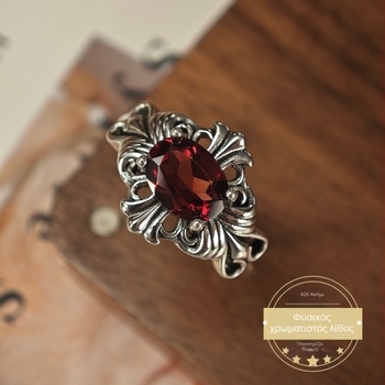 Δαχτυλίδι με γαρνέτ από ασήμι 925, γυναικείος γεωμετρικός σχεδιασμός, λίθοι τοποθετημένοι