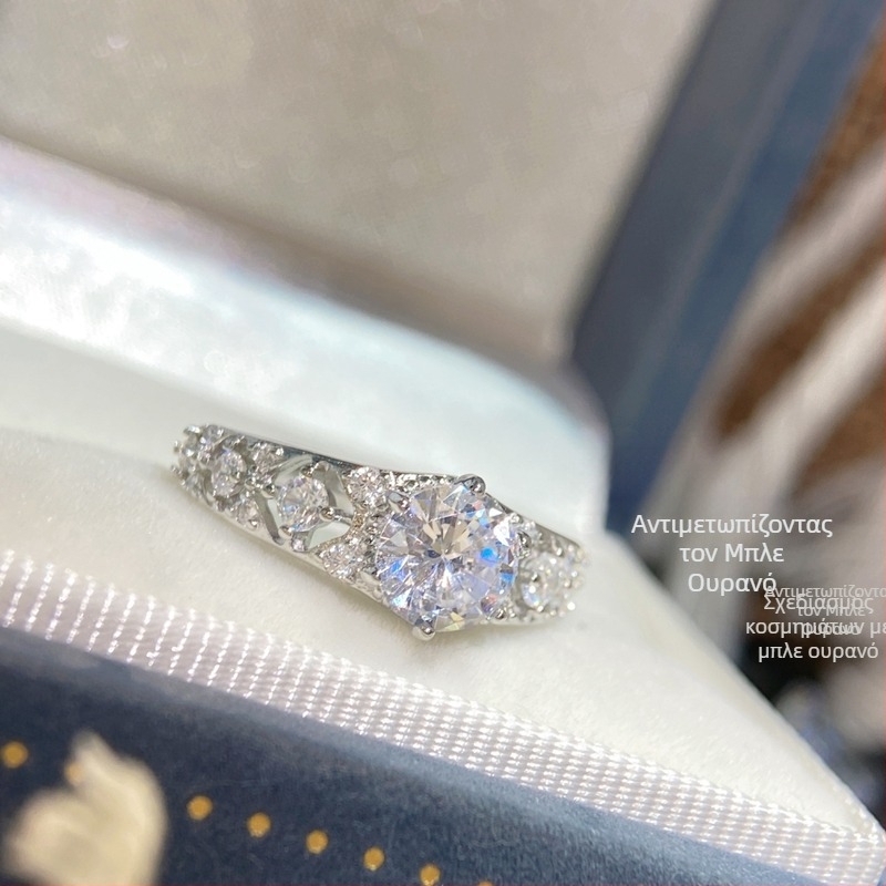 Δαχτυλίδι για γυναίκες από 925 ασήμι, γεωμετρικός σχεδιασμός, ζιρκόν σε επένδυση, στυλ Old Money