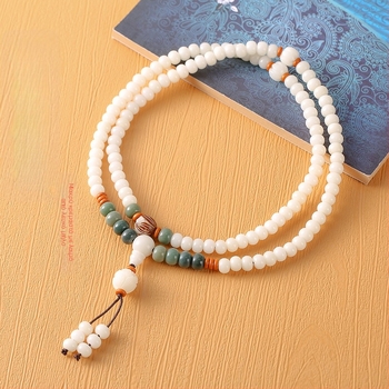 Βραχιόλι Bodhi Root με 108 χάντρες, σκαλισμένος γεωμετρικός σχεδιασμός, ρετρό unisex κοσμήματα