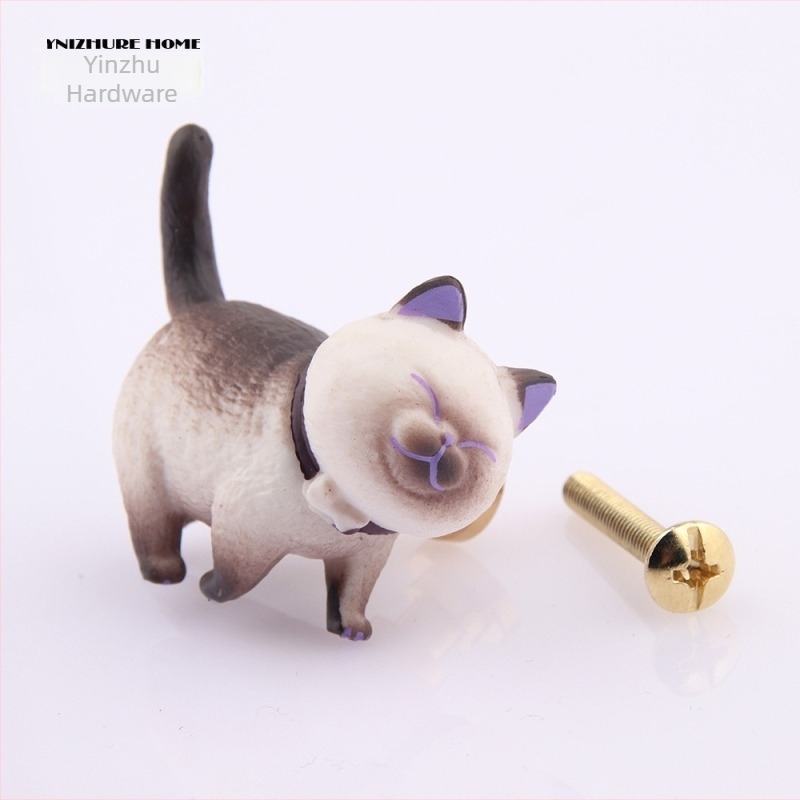 Λαβή περιστρεφόμενη για ντουλάπα και συρτάρι σε σχήμα γάτας – PVC + ορείχαλκος, μοντέλο 3669, YNIZHURE, μοντέρνος μινιμαλισμός, ελαφρύς πολυτελής σχεδιασμός