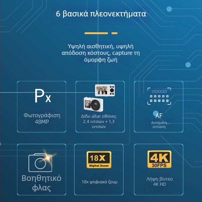 Φοιτητική διπλής οθόνης ψηφιακή κάμερα — 4K/30fps, οπτικό ζουμ 18x, αισθητήρας CMOS, αυτόματη εστίαση